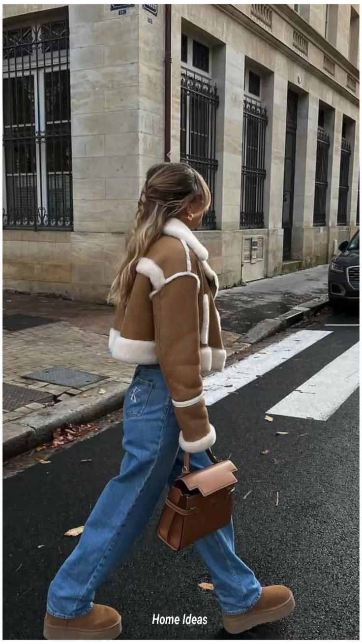 Trendy Cropped Lederjacke mit Flausch