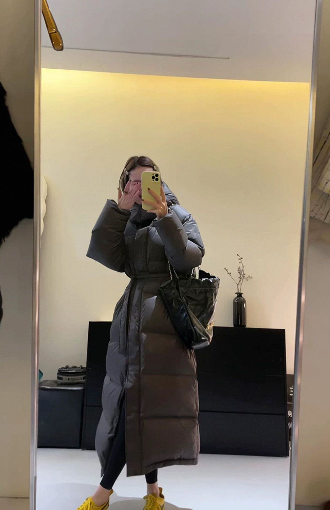 Viral lange Pufferjacke mit Gürtel