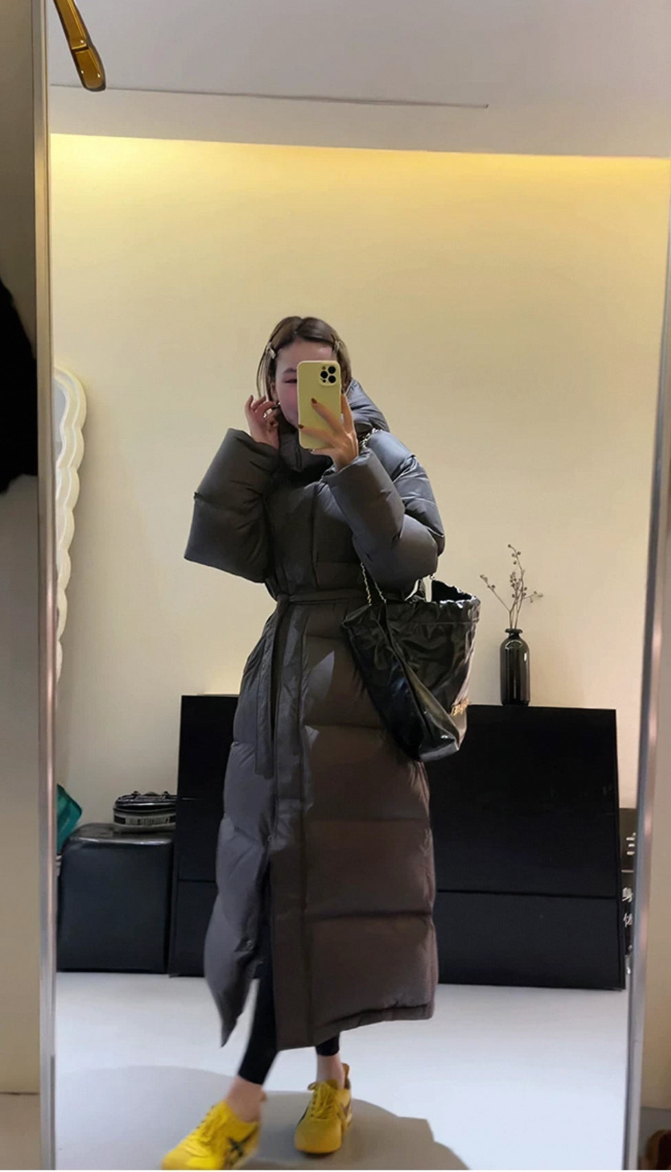 Viral lange Pufferjacke mit Gürtel