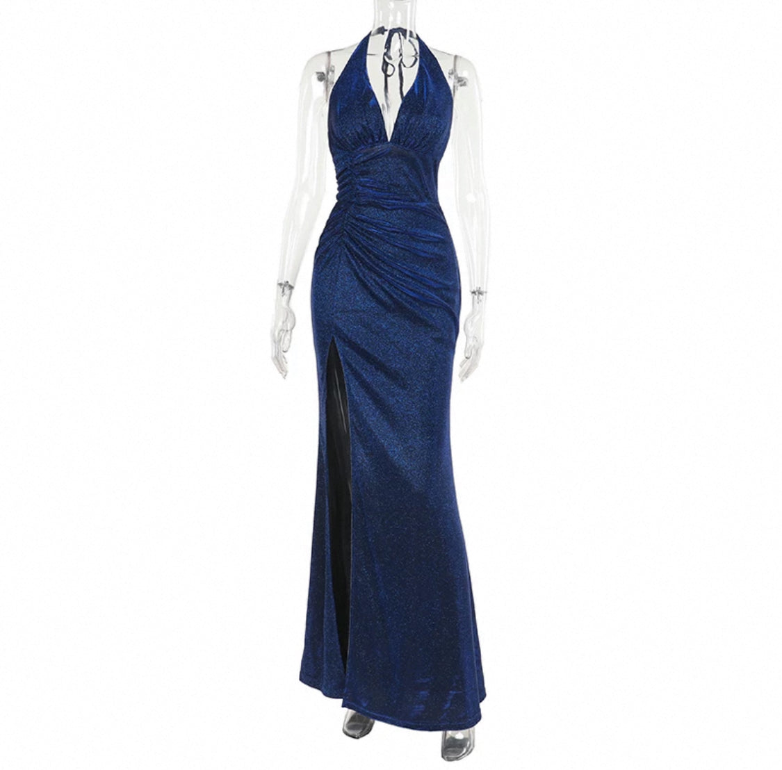 Blaues Kleid mit Beinausschnitt