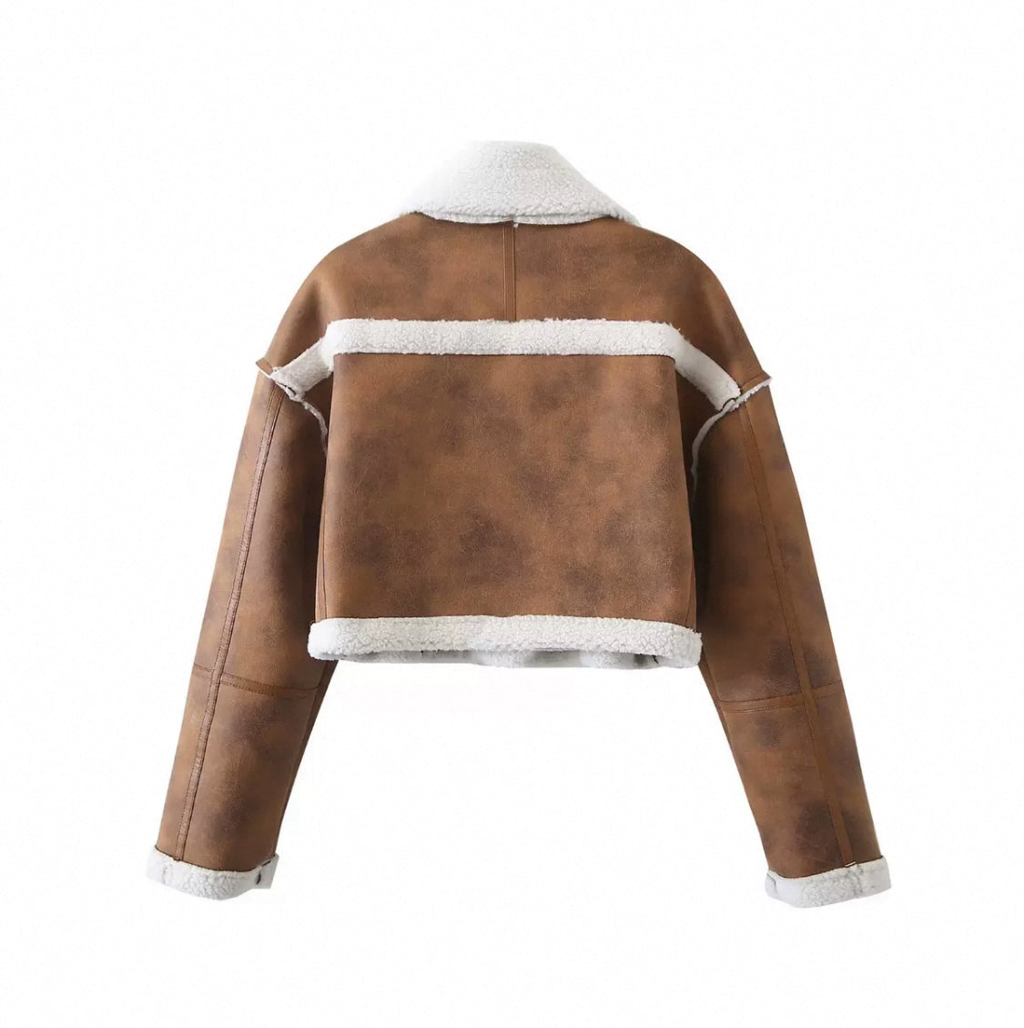 Trendy Cropped Lederjacke mit Flausch
