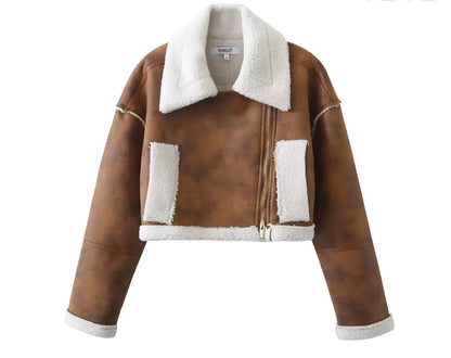 Trendy Cropped Lederjacke mit Flausch