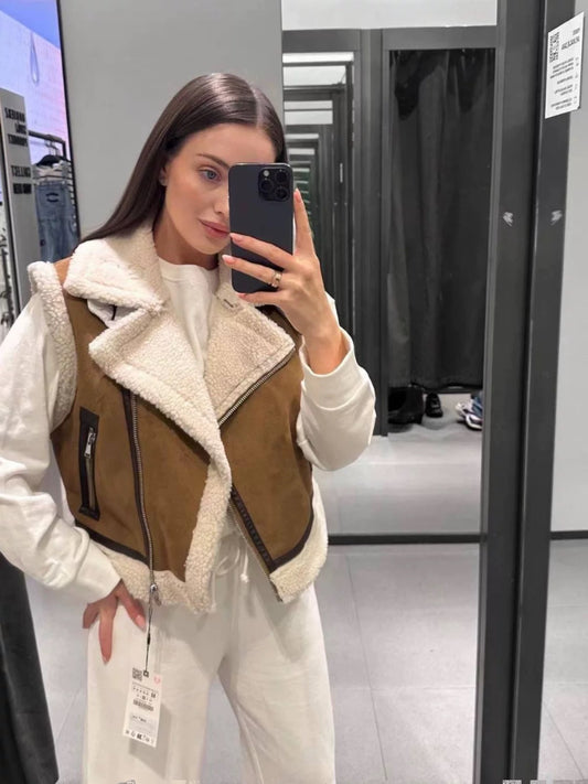 Trendy Lederweste mit fleece Innenseite