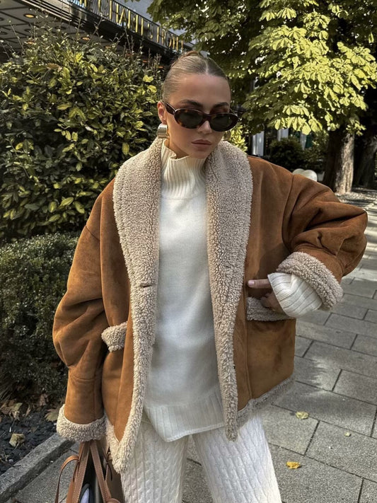Trendy Lederjacke mit Flauschkragen